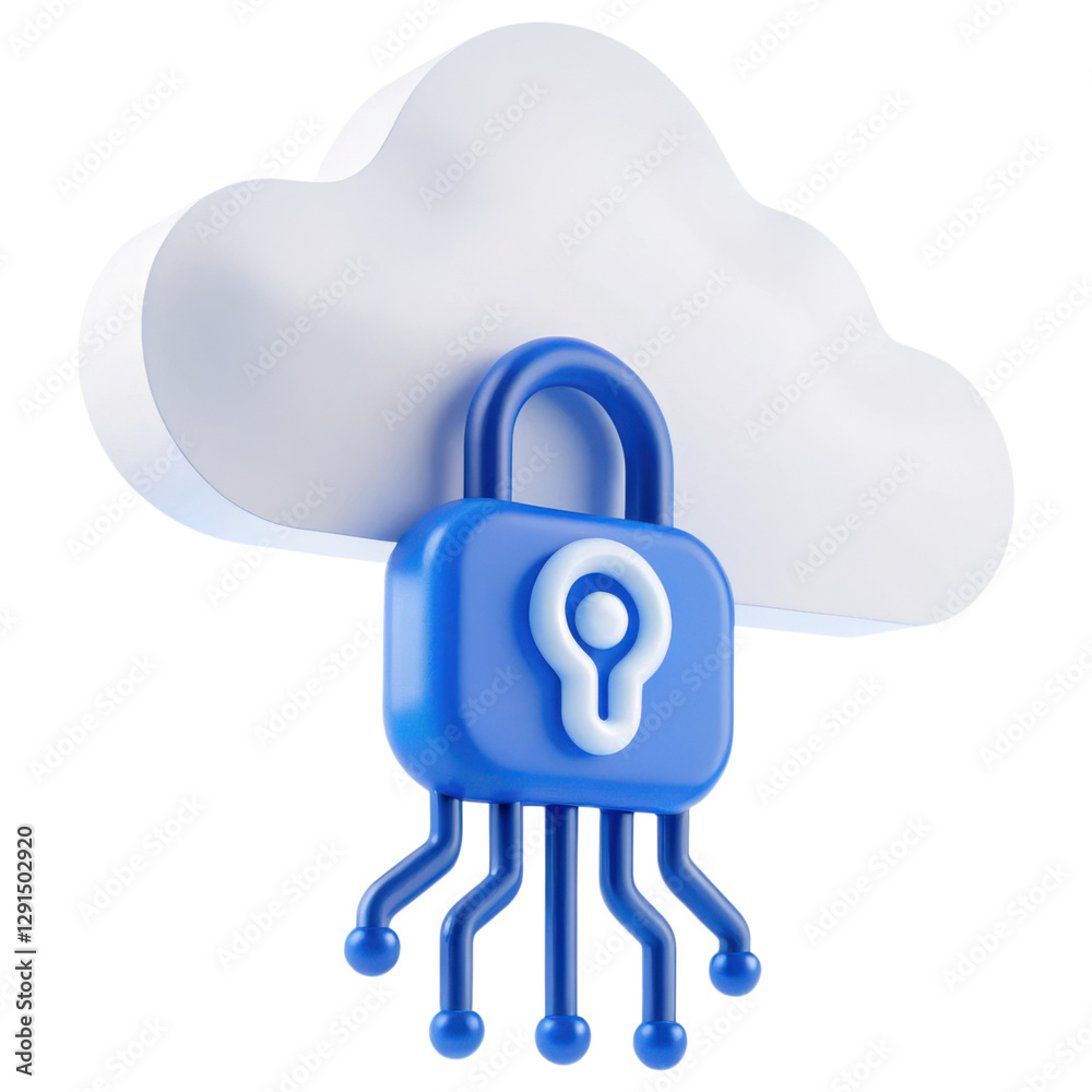 Poster A stylized cloud with a blue padlock attached, symbolizing data security and cloud protection.