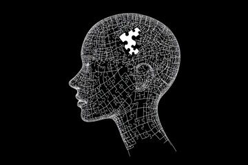 Obraz premium Human head profile and jigsaw puzzle