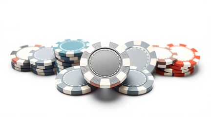 The image features a variety of colorful poker chips stacked together, representing the excitement and strategy of casino gambling.  