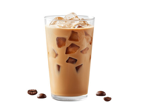 A refreshing glass of iced coffee with ice cubes and rich brown color, showcasing a delicious beverage.