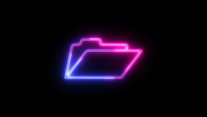 Glowing neon file folder sign. Glowing neon Folder icon isolated on black background.