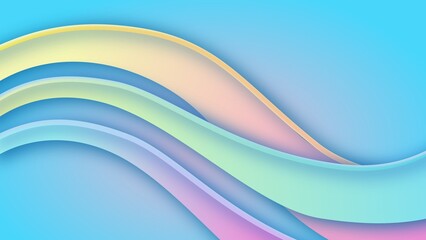 Blue wavy background with colored gradient waves. Abstract wallpaper