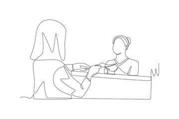 Checking in with clinic reception concept one-line drawing