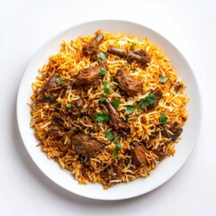 Aesthetic Studio Shot of Mutton Biryani on White Plate