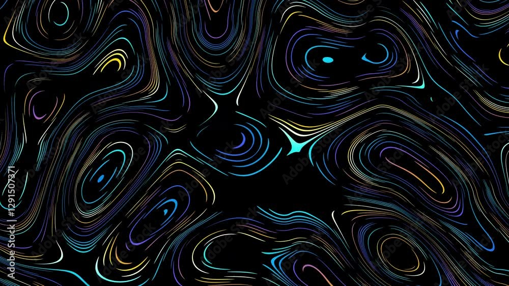Leinwandbilder Colorful lines with a black background moving slowly and irregularly to form an abstract shape, ideal for use as background