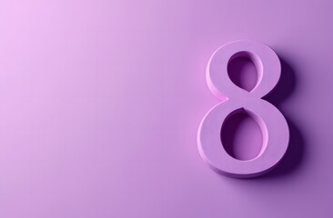 Fototapeta premium Greeting card for Women's Day in the form of the number eight in purple color lying on a purple background. The concept of the International Women's Day holiday, March 8.