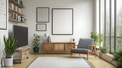 Modern Living Room Mockup with Blank Canvas, Interior Design, Home Decor,  Empty Frame