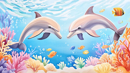 Fototapeta premium Dolphins Playing Underwater