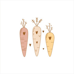 Cute Hand-Drawn Carrots in Pastel Colors