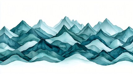 Obraz premium Teal mountain range watercolor, scenic landscape, nature art, home decor