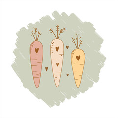 Cute Hand-Drawn Carrots in Pastel Colors