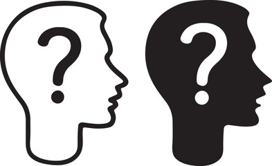 Question mark with head vector icon. Thinking face icon in flat filled and outline stroke line art.