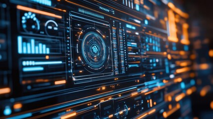 Fototapeta premium Futuristic customer analytics, AI-powered digital marketing, glowing dashboard UI,