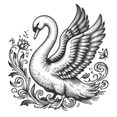 Obraz premium swan with raised wings vector illustration