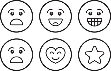 Fototapeta premium Rounded reaction emoji icon vector and illustration line art, isolated on a white background.