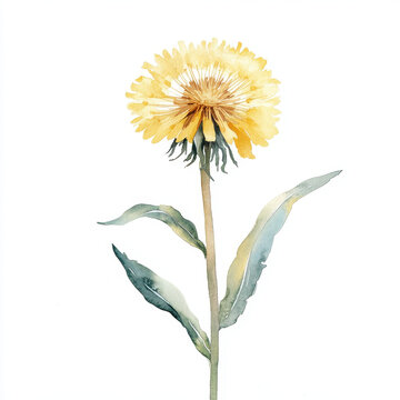 beautiful hand drawn dandelion illustration featuring vibrant yellow petals and green leaves, capturing essence of nature simplicity and elegance