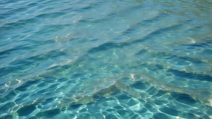 "Abstract Summer Banner Background: Transparent Blue Water Surface with Ripples, Splashes, and Bubbles. Water Waves in Sunlight with Copy Space for Cosmetic Moisturizer, Micellar Toner, and Emulsion."