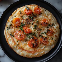 Tomato Uttapam beautifully plated in ultrarealistic topangle photography