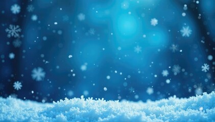 Dense snowflakes fall on a winter wonderland blue background, frosty, snowflakes