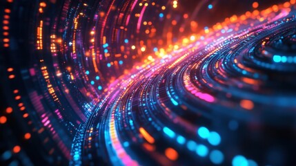 Obraz premium Holographic digital circles, futuristic neon geometry, glowing abstract tech aesthetic,