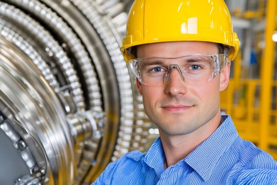 Techniker im Maschinenbau montieren eine Gasturbine f&agrave;&cedil;&pound;&agrave;&cedil;&oelig;r die Energiewirtschaft // Technician in mechanical engineering assemble a gas turbine for the power industry