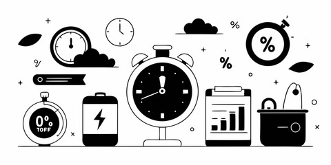 Minimalist Productivity Line Art Icons Vector Illustration

