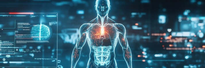Medical AI scanning a human body with advanced imaging technology, highlighting potential health risks