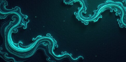 Obraz premium Swirling petrol and teal patterns on a dark background, dark background, teal colors