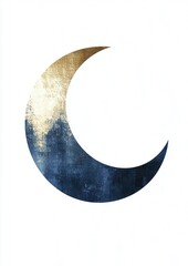 Ramadan - related Crescent Moon with a Gradient of Gold and Blue on a White Background, Simple yet Attractive Design.