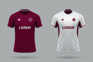 3d realistic soccer home and away jersey in style, football kit template