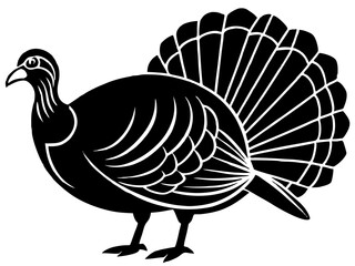 Black and White Turkey Silhouette – Stylized Folk Art Bird with Detailed Feather Pattern and Bold Graphic Design