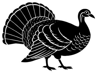 Black and White Turkey Silhouette – Stylized Folk Art Bird with Detailed Feather Pattern and Bold Graphic Design