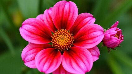 Obraz premium Vibrant Pink Dahlia Flower with Bud in Bloom