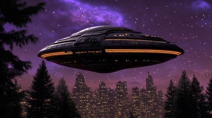 Obraz premium Pixelated Spaceship Over Night City