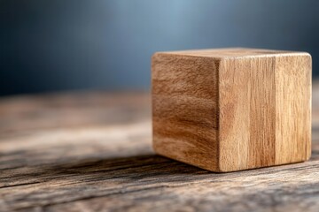 Simple wooden block on a table displaying the natural texture and quality of the material in a minimalist setting