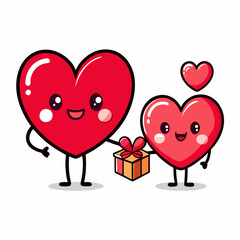  Kawaii Cartoon Hearts – Cute Red Love Characters with Big Eyes and Smiling Faces in Valentine’s Vector Art