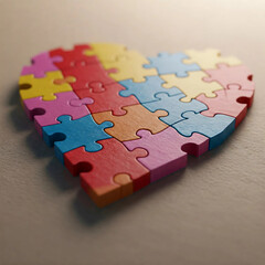 A puzzle made of multicolored pieces forming a heart