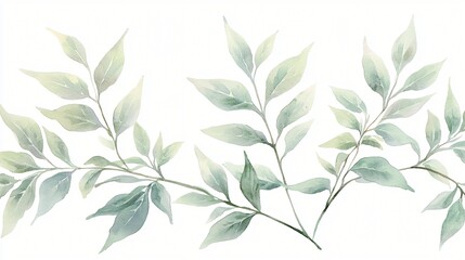 Fototapeta premium Watercolor Green Leaves Border