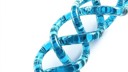 Transparent blue glass sculpture entwined in a continuous loop on a white background, showcasing intricate craftsmanship
