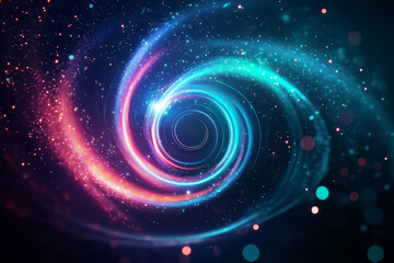 Obraz premium Vibrant spiral galaxy with colorful light trails and sparkling stars