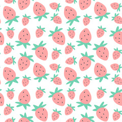 Cute summer seamless pattern with strawberries on a white background. Vector flat illustration background.