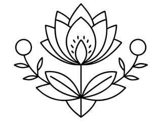 Obraz premium Stylized Lotus Flower – Black and White Geometric Line Art with Nordic-Inspired Floral Design