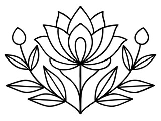 Stylized Lotus Flower – Black and White Geometric Line Art with Nordic-Inspired Floral Design
