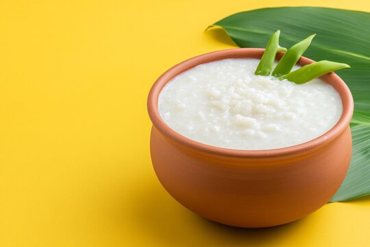 Traditional Sri Lankan breakfast: kiribath milk rice with lunu miris and coconut sambol Top view with space for copy