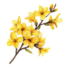 Bright yellow forsythia flowers on branch create cheerful and vibrant display, perfect for springtime decor or floral arrangements
