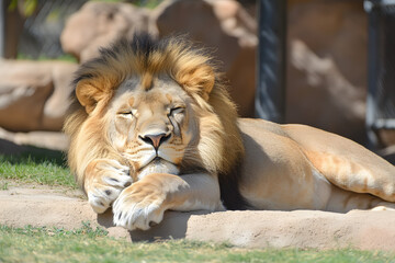 Wild Lion in the africa savannah, big wild male Lion, King of the Animals