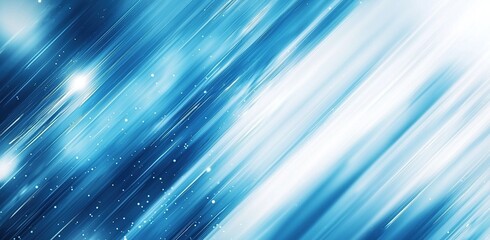 Abstract blue and white light streaks create a vibrant and ethereal atmosphere in a digital artwork setting