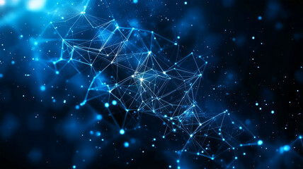 Fototapeta premium Blue abstract background with a network grid and particles connected