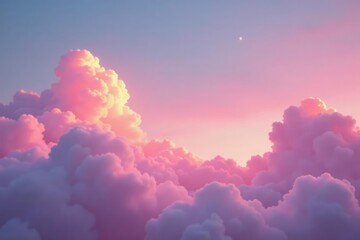 Fototapeta premium Soft pinks and blushing peaches dance across a cloudy sky at twilight,, soft