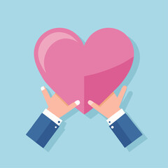Cartoon Hands in Business Suit with Pink Heart, Valentine's Day Love Concept

